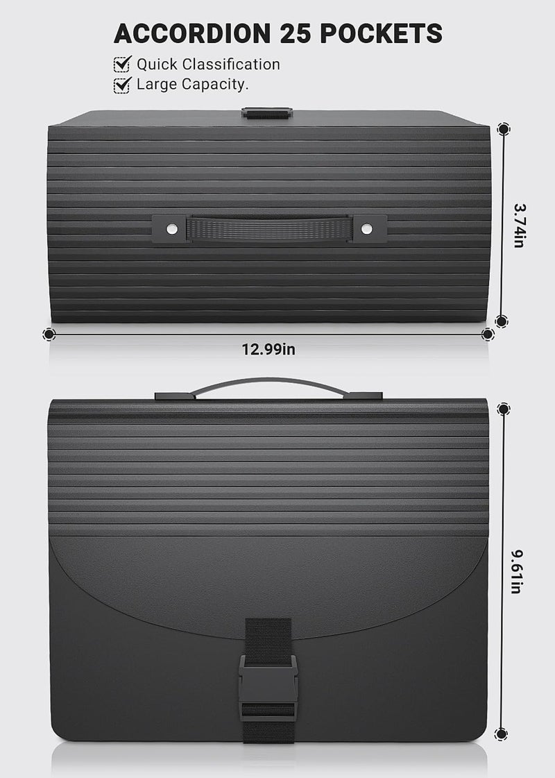 TCJ 25 Pockets File Organizer with Plastic Handle,Expanding File Folders for Receipt,Paper,Documents,Monthly tab Including in Accordion File Folder Organizer,Perfect Filing Folder Matte - Image 3